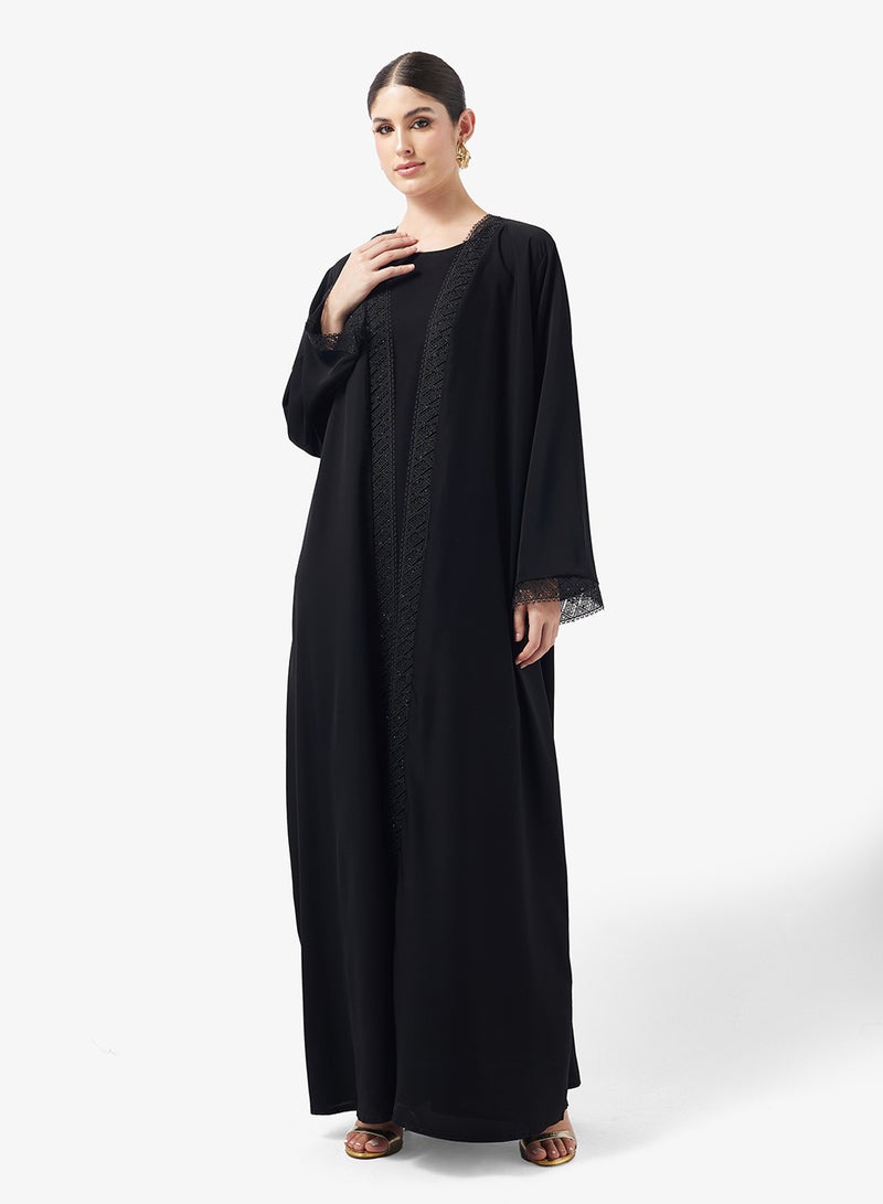 hayas closet Floral Lace Detailed Open Front Abaya - Image 5